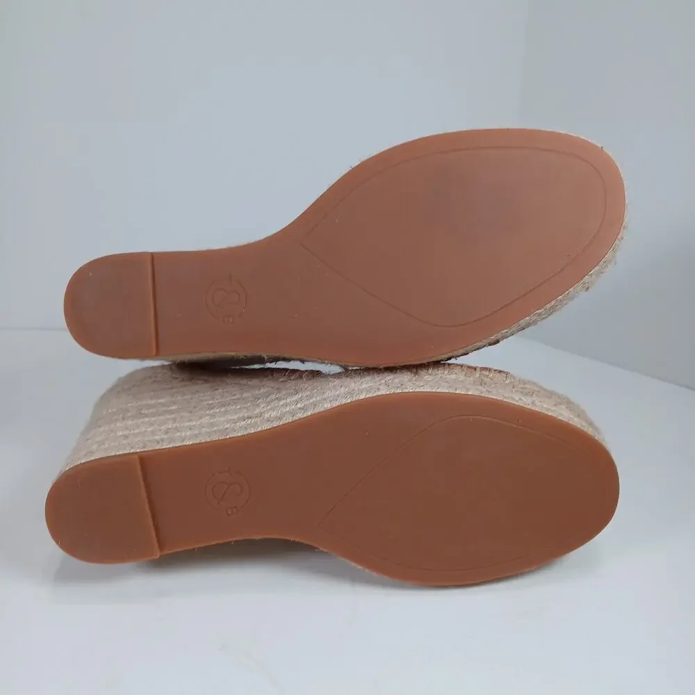 Treasure & Bond SANNIBEL Jute Wedge Sandal Size 7.5 Tan Leather Strappy
